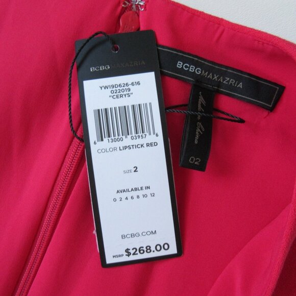 NWT BCBG MaxAzria Cerys in Lipstick Red Crepe Slim Leg Peplum Jumpsuit 2 x 30 ½ - Picture 7 of 8